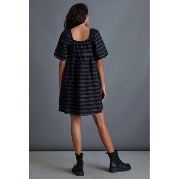 NEW Anthropologie Marla Flounce Puff-Sleeve Square Neck Black Mini Dress X-Small - Picture 3 of 4